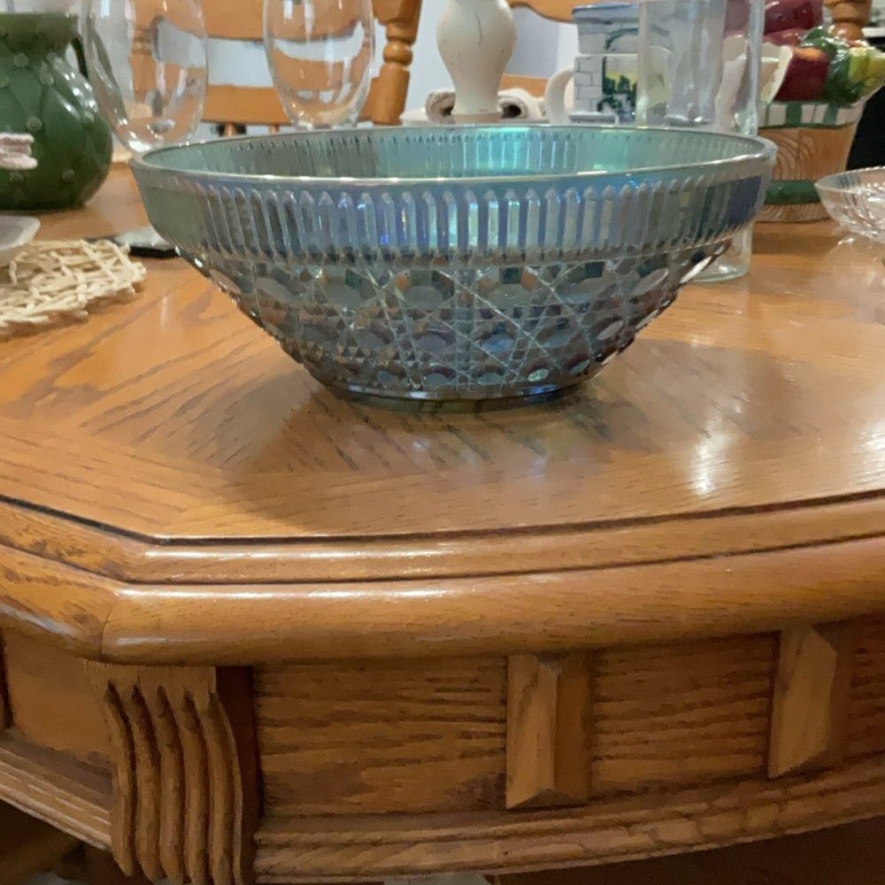 Indiana Glass Windsor Blue Carnival Glass Large Salad Bowl